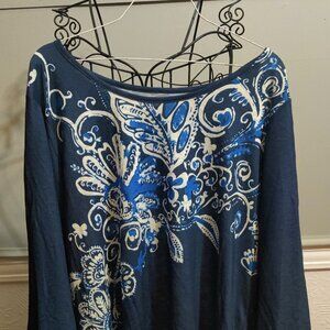 Coldwater Creek Blue Shirt, 2x, Navy blue paisley